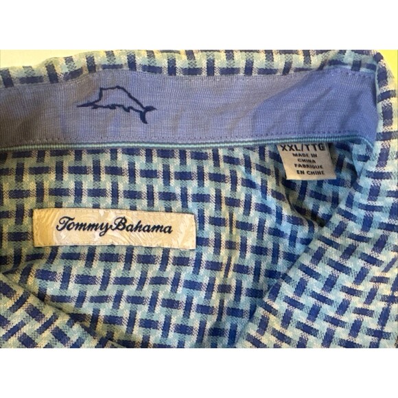 Tommy Bahama Size XXL Mens 100% Silk Royal Indigo Shasta Shores Check Shirt - Picture 3 of 11